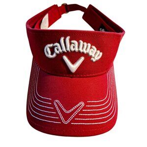 Callaway Red Adjustable Golf Visor With Embroidered Logo & White Stitching